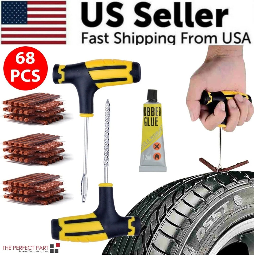 68-Piece Tire Repair Kit — Plug & Patch for Car, Truck & Motorcycle