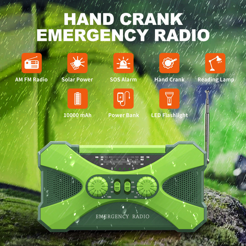 Hand-Crank Emergency Radio — AM/FM/NOAA, Flashlight & Power Bank