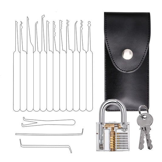 15-Piece Lock Pick Practice Set — Clear Padlock & Broken-Key Hooks